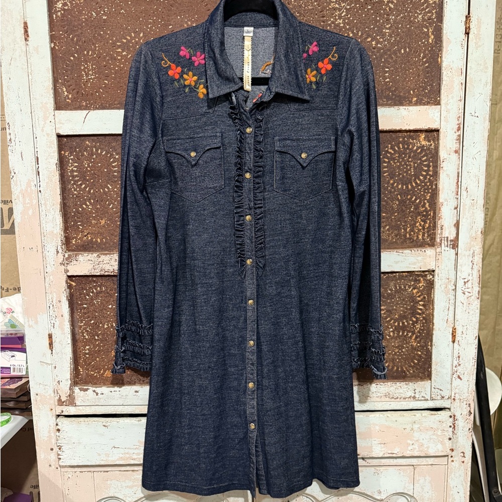 Uncle Frank Embroidered Jersey Knit Shirt Dress